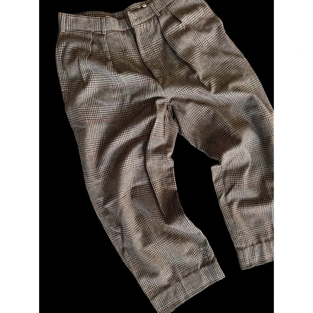 Vintage GANT‎ Wool Blend Dress Pants Men 30x24 Brown Plaid Pleated Trousers